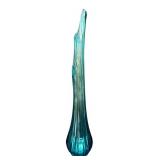 Vintage Mid Century Peacock Blue Glass Swung Vase