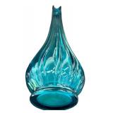 Vintage Mid Century Peacock Blue Glass Swung Vase