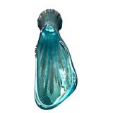 Vintage Mid Century Peacock Blue Glass Swung Vase