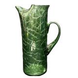 Vintage Mid Century Green Crackle or Crinkled Glass Pitcher with Handle