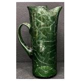 Vintage Mid Century Green Crackle or Crinkled Glass Pitcher with Handle