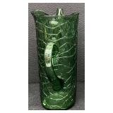 Vintage Mid Century Green Crackle or Crinkled Glass Pitcher with Handle