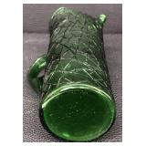 Vintage Mid Century Green Crackle or Crinkled Glass Pitcher with Handle