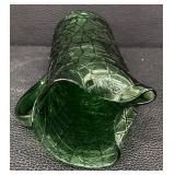 Vintage Mid Century Green Crackle or Crinkled Glass Pitcher with Handle