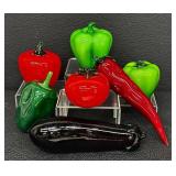 Glass Vegetables Display Set (Pepper & Tomato) (Lot of 7)