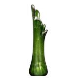 Vintage Mid Century Five Finger Green Glass Swung Vase