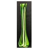 Vintage Murano Green, Red, White Striped Swung Stretch Glass Vase