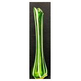 Vintage Murano Green, Red, White Striped Swung Stretch Glass Vase