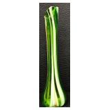 Vintage Murano Green, Red, White Striped Swung Stretch Glass Vase