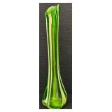 Vintage Murano Green, Red, White Striped Swung Stretch Glass Vase
