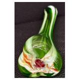Vintage Murano Green, Red, White Striped Swung Stretch Glass Vase