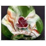 Vintage Murano Green, Red, White Striped Swung Stretch Glass Vase
