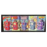 Lot of 5 Rocket USA Wind Up Robots with Boxes 1997