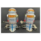 Set of 5 Vintage Tin Wind-Up Toys Robots and Space Missile Cars