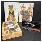 Meg Quinn The Cheese Board Deck, 2 Adorable Flour Sack Towels and Elegant Oyster Shucker