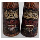 Vintage Mid Century Napcoware Woodgrain Ceramic Kitchen Set - Oil & Vinegar Cruets, Sugar/Creamer, Salt & Pepper Shakers