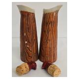 Vintage Mid Century Napcoware Woodgrain Ceramic Kitchen Set - Oil & Vinegar Cruets, Sugar/Creamer, Salt & Pepper Shakers