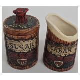 Vintage Mid Century Napcoware Woodgrain Ceramic Kitchen Set - Oil & Vinegar Cruets, Sugar/Creamer, Salt & Pepper Shakers