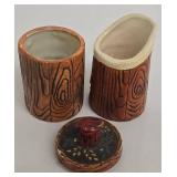 Vintage Mid Century Napcoware Woodgrain Ceramic Kitchen Set - Oil & Vinegar Cruets, Sugar/Creamer, Salt & Pepper Shakers