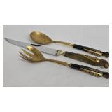 Vintage Lebanese Serving Set - 3-Piece with 7-in Serrated Knife and Enamel-Dot Pattern Handles