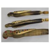 Vintage Lebanese Serving Set - 3-Piece with 7-in Serrated Knife and Enamel-Dot Pattern Handles
