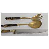 Vintage Lebanese Serving Set - 3-Piece with 7-in Serrated Knife and Enamel-Dot Pattern Handles
