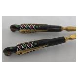 Vintage Lebanese Serving Set - 3-Piece with 7-in Serrated Knife and Enamel-Dot Pattern Handles