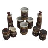 Vintage Mid Century Napcoware Woodgrain Ceramic Kitchen Set - Oil & Vinegar Cruets, Sugar/Creamer, Salt & Pepper Shakers
