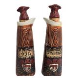 Vintage Mid Century Napcoware Woodgrain Ceramic Kitchen Set - Oil & Vinegar Cruets, Sugar/Creamer, Salt & Pepper Shakers