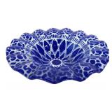 Sydenstricker Cobalt Blue Fused Art Glass Bowl with a Ruffled Rim