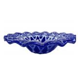 Sydenstricker Cobalt Blue Fused Art Glass Bowl with a Ruffled Rim