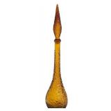 Vintage 1960’s Empoli Amber Glass Genie Bottle Stopper Bubble Bumps Hobnail