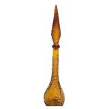 Vintage 1960’s Empoli Amber Glass Genie Bottle Stopper Bubble Bumps Hobnail