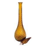 Vintage 1960’s Empoli Amber Glass Genie Bottle Stopper Bubble Bumps Hobnail
