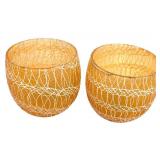 Vintage Mid Century Color Craft Spaghetti Strinkg Pitcher and Pair of Roly-Poly Glasses