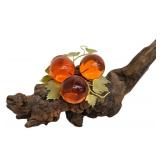 Vintage Glass Grape Clusters on Driftwood Base - Orange