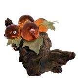 Vintage Glass Grape Clusters on Driftwood Base - Orange