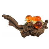 Vintage Glass Grape Clusters on Driftwood Base - Orange