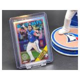 Vladimir Guerrero Bobblehead with a Limited 69/99 2021 Topps Baseball Card and a 2023 Topps Chrome Baseball Card