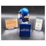 Vladimir Guerrero Bobblehead with a Limited 69/99 2021 Topps Baseball Card and a 2023 Topps Chrome Baseball Card