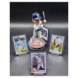 New York Yankees Power Hitter Aaron Judge Bobblehead with (3) Assorted Baseball Cards
