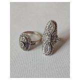 Vintage Sterling Cocktail Rings Art Deco Styling with Marcasite Gems *As Is*