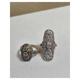 Vintage Sterling Cocktail Rings Art Deco Styling with Marcasite Gems *As Is*