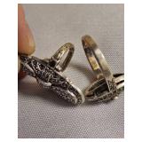 Vintage Sterling Cocktail Rings Art Deco Styling with Marcasite Gems *As Is*