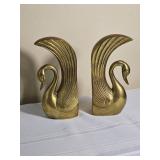 Hollywood Regency Brass Swan Bookends