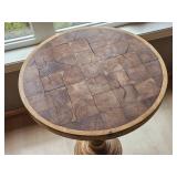 Shabby Chic pedestal Side Table with unique End Grain Mosaic Top