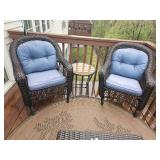 Windsor Back Wicker Armchair Pair with Side Table