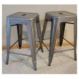 Industrial Metal Counter  Stools, pair