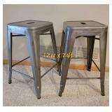 Industrial Metal Counter  Stools, pair