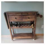 Rustic Wood Rolling Kitchen Work Cart